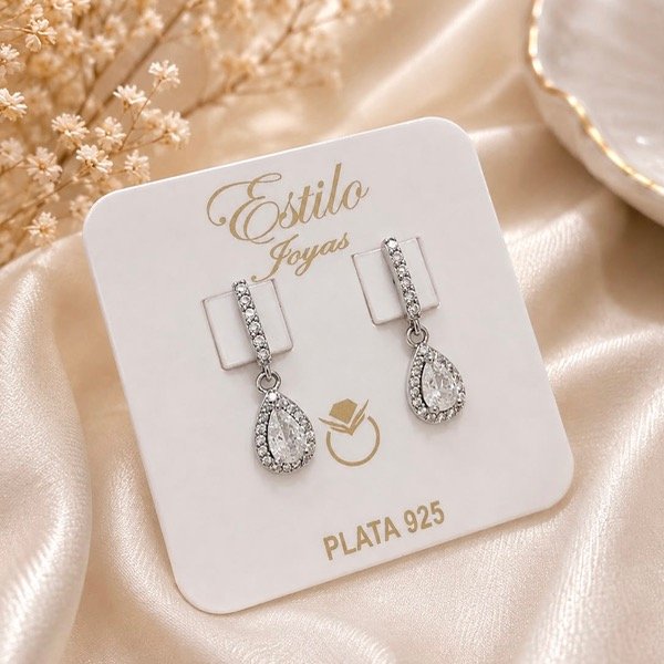 Producto - Aros pasantes gotas colgantes cubic  en Plata 925 - 0
