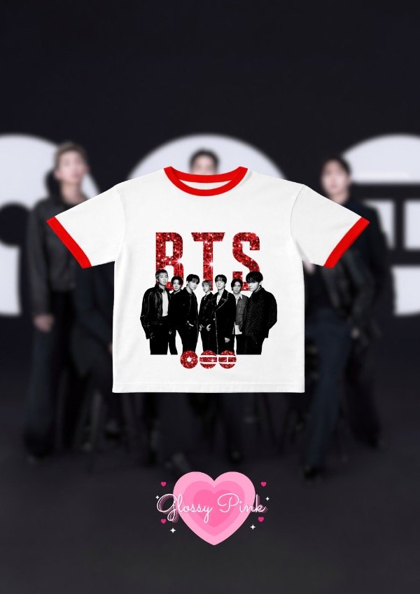 Producto - Baby Tee detalles rojos BTS glitter rojo - DTF