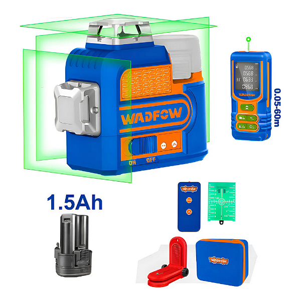 Producto - Kit Nivel Láser 12 Líneas 30 M + Medidor de Dist Láser 60M WADFOW - WLDK3902