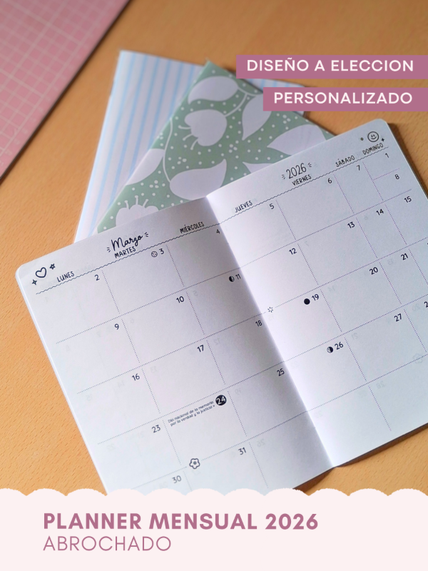 Producto - Planner mensual 2026 - abrochado - DISEÑO A ELECCION/PERSONALIZADO