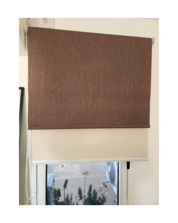 Producto - Cortinas roller doble Blackout + Sunscreen marrón tipo lino x 2 / 190x80