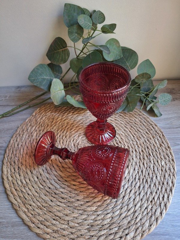 Producto - Set x6 Copas Vidrio Arabesco Bordo 390ml