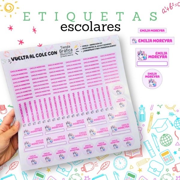 Producto - Etiquetas de vinilo para útiles escolares