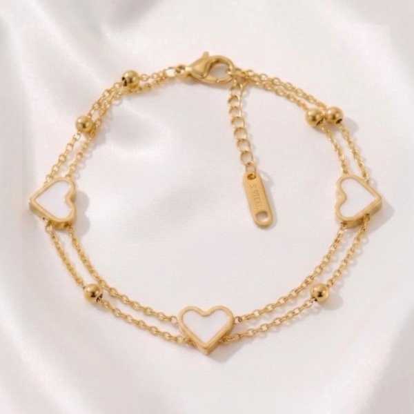 Producto - Pulsera Little Hearts White Dorado