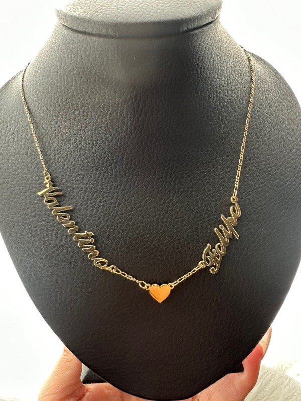 Producto - Collar Doble nombre + corazón bañado