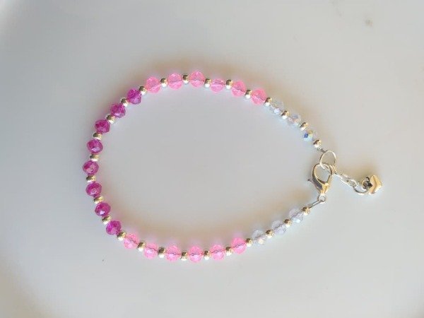 Producto - ABP0085 Pulsera Cristalizada Rosa Degrade con Bolitas y Dije de Corazón