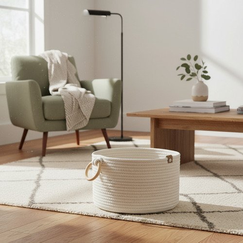 Producto - Cesto Organizador c/Manijas Argolla. Crudo. 24x24x16