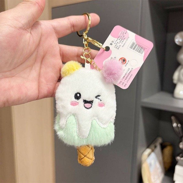 Producto - Llavero Peluche Helado Kawaii con Pompones - Colgante para Mochila