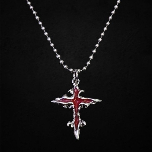 Producto - Collar Cruz Gótica con rojo