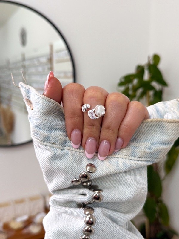 Producto - Anillo acero blanco doble gota irregulares, cúbic y perla