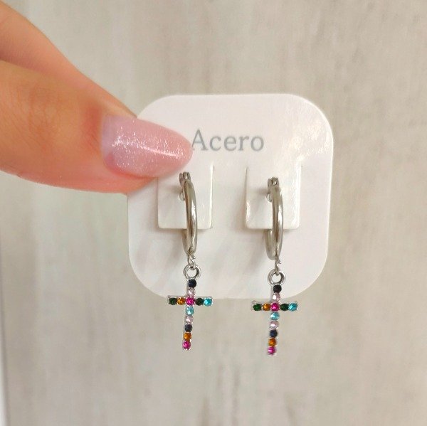 Producto - Aros argolla colgante cruz