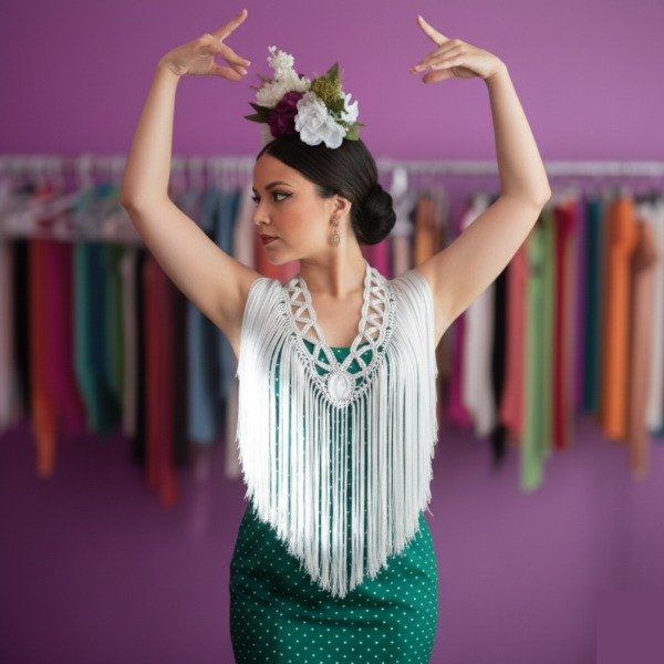 Producto - Tira De Flecos De Seda Para Escote Zig Zag Blanco