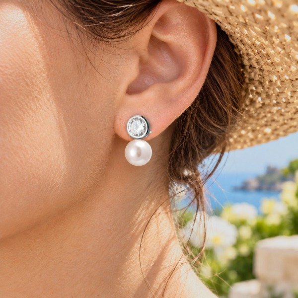 Producto - Aros Dainty de plata 925 con zirconia cúbica y perla - 2