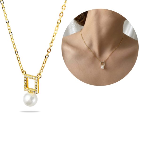 Producto - Conjunto Plata 925 Dorada Cadena y Dije con Perla