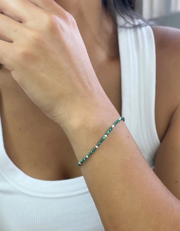 Producto - Pulsera piedras naturales malaquita (17cm más 3cm cadena de alargue )