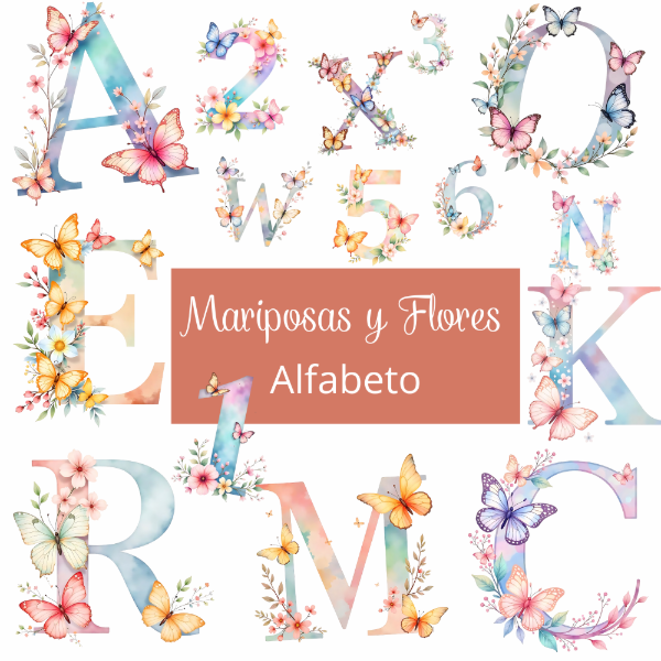 Producto - Mariposas y Flores - Abecedario y Números - imágenes PNG - AL25