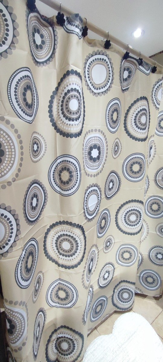 Producto - CORTINA DE BAÑO TEFLONADA . MANDALAS CAFÉ