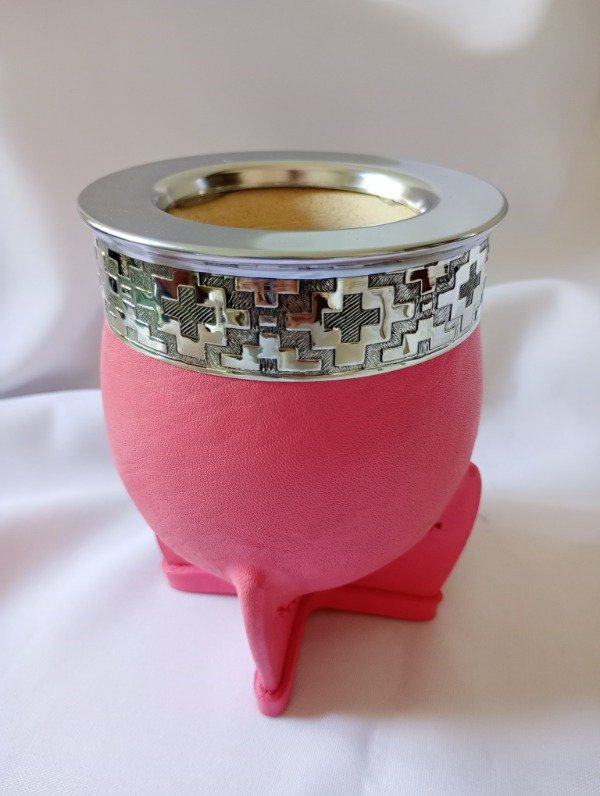 Producto - Mate imperial PREMIUM calabaza/cuero vacuno. Rosa I