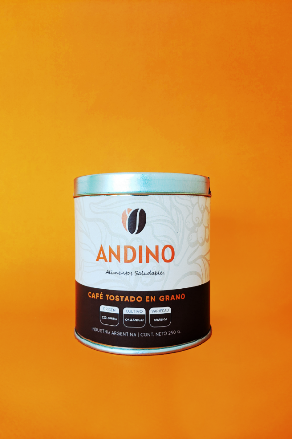 Producto - Cafe Tostado En GRANO De Colombia Orgánico De Origen Lata Rutilizable Andino