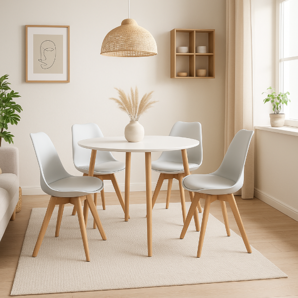 Producto - MEDA NORDICA REDONDA + 4 SILLAS TULIP