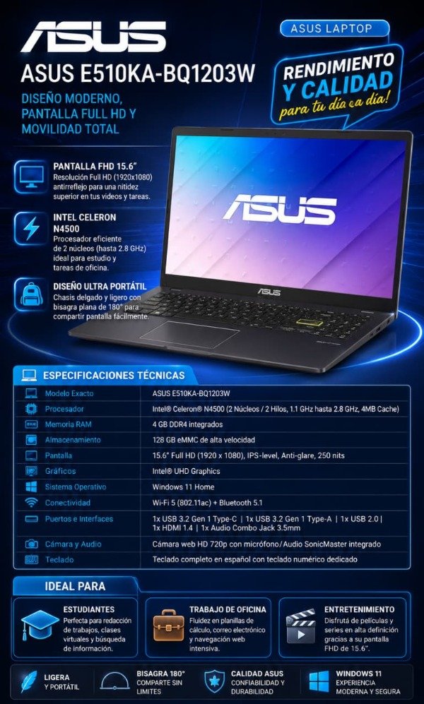 Producto - NOTEBOOK ASUS E510KA 128GB 4 RAM
