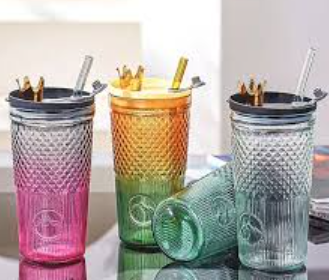 Producto - Vaso Vidrio Labrado con Tapa y Sorbete Corona 600CC 6120