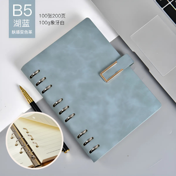 Producto - Cuaderno B5 cuerina minimalista con Imán Anillos  17,6 cm x 25 cm