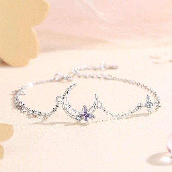 Producto - Pulsera luna y mariposa plata rodinada S431