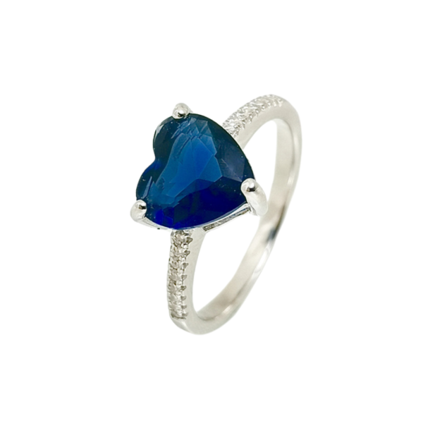 Producto - Anillo Solitario Corazón Azul Plata 925