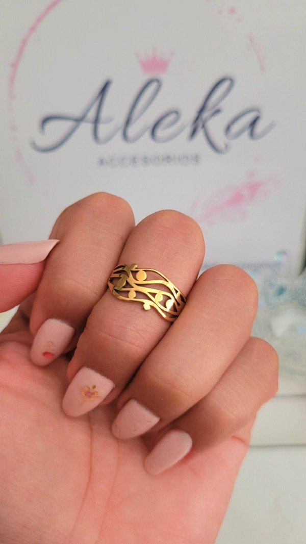 Producto - Anillo filigrana talle 18 de acero dorado