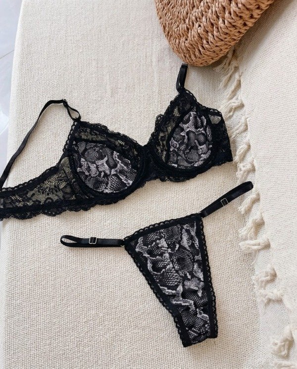 Producto - Set microfibra y encaje con aro reptil - Art Rufina