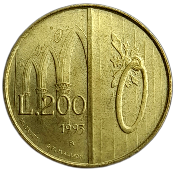 Producto - San Marino 200 Liras 1993 Puerta Km#300 XF