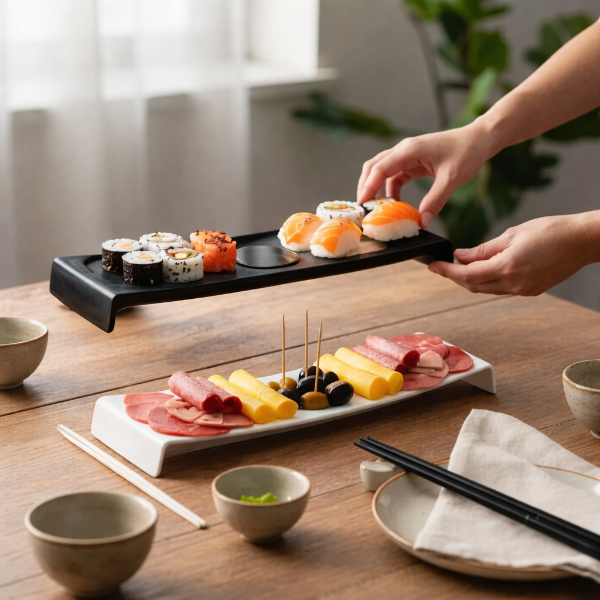 Producto - Plato Para Sushi O Picadas Dip Con Palillos Plástico