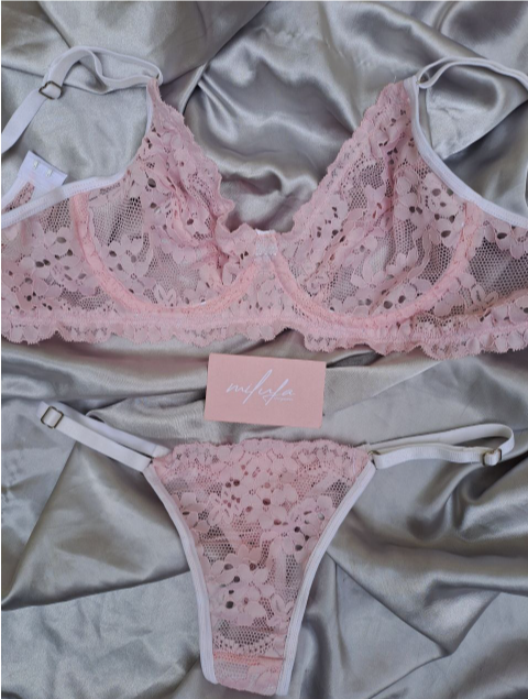 Producto - CONJUNTO DE PUNTILLA CON ARO Y LESS REGULABLE ROSA