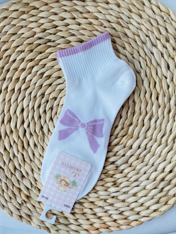 Producto - Medias blancas con moño y raya rosita