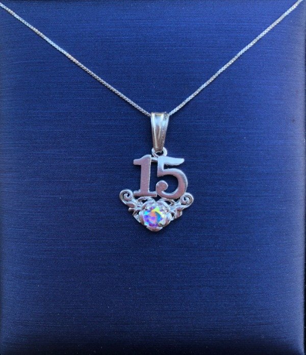 Producto - Conjunto 15 tornasolado claro cadena italiana 45 cm dije de plata nacional