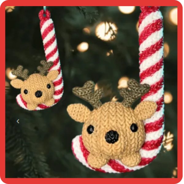 Producto - Adorno navideño Renito con bastón efecto tejido