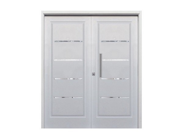 Producto - Puerta doble chapa inyectada doble hoja blanca con apliques
