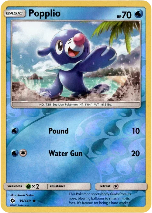 Producto - Popplio - 39/149 - Sun and Moon - Reverse Holo