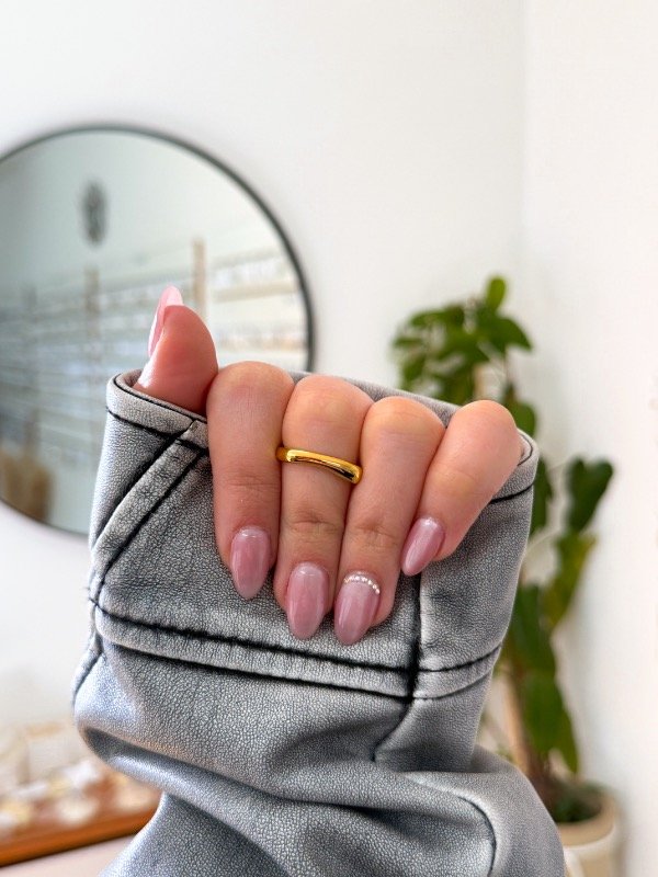 Producto - Anillo acero dorado gota irrregular finita