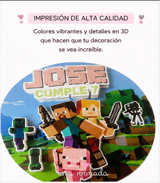 Producto - Cake Topper 3D circular Minecraft - 3