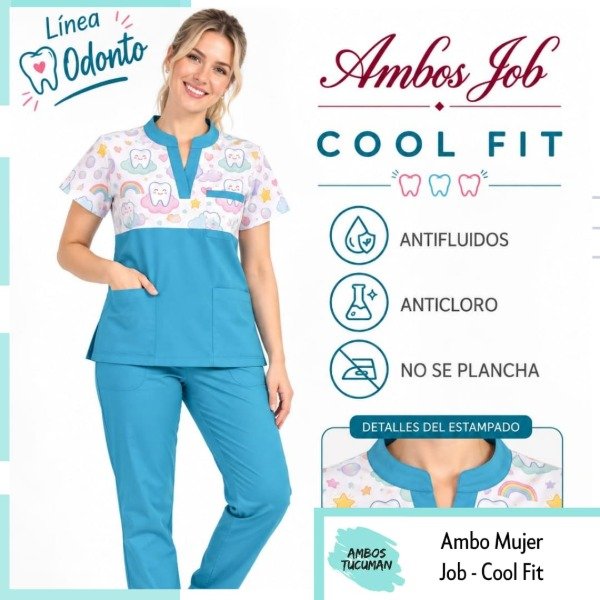 Producto - Ambo Job Celeste Detalles Muelitas ( Cool Fit )