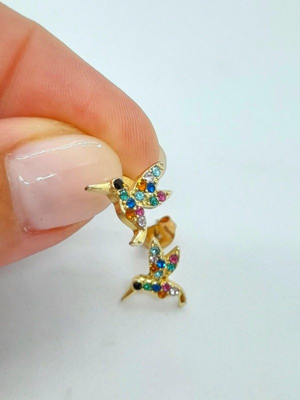 Producto - Aros Colibrí con gemas de color