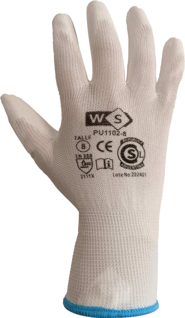 Producto - Guante de poliéster G13 con baño en PU blanco - PU1101 WS