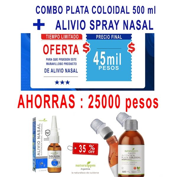 Producto - Plata Coloidal PROMOCION Hidrosol Pura 500 ml Y alivio nasal 60ml
