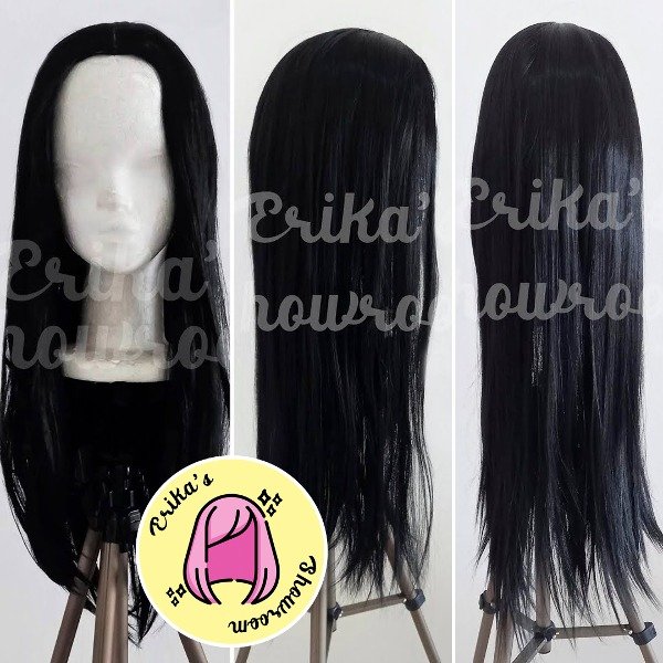 Producto - Peluca larga lacia sin flequillo negro 1