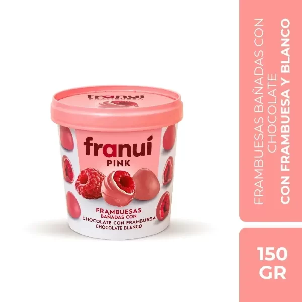 Producto - Franui PINK Frambuesas Bañadas en Chocolate con leche Sin TACC x 150gr