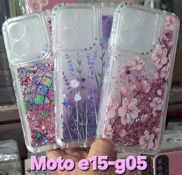 Producto - Fundas diseño glitter con agua. Moto e15-g05