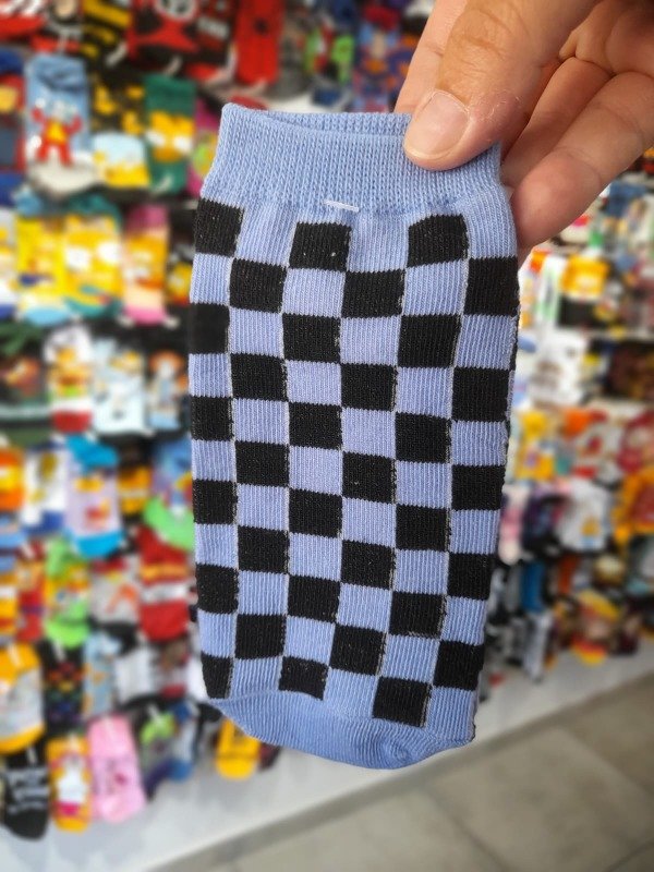 Producto - Soquete Adulto Cuadros Celeste y Negro