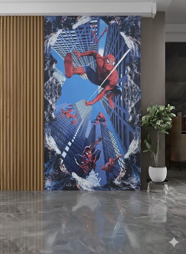 Producto - Placa decorativa PVC 3mm 244x122 diseño Spiderman urbano